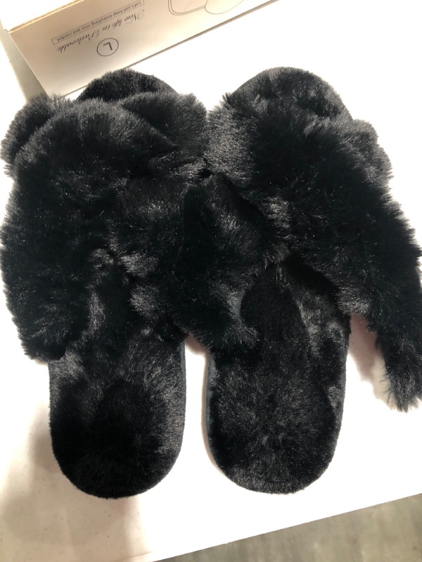 Photo 2 of Girl's Soft Plush Lightweight House Slippers Non Slip Cross Band Slip on Open Toe Cozy Indoor Outdoor Slippers ***slipper has loose front***