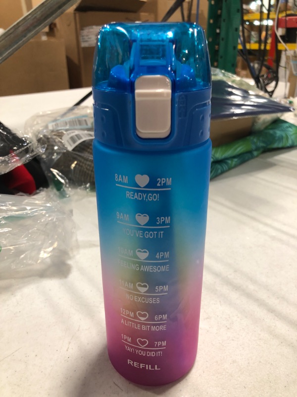 Photo 1 of 18 oz Leakproof Water Bottle with Time Marker & Straw lid to Ensure You Drink Enough Water Throughout The Day for Fitness and Outdoor Enthusiasts, BPA Free, With straw Brush ***stock photo similar item***