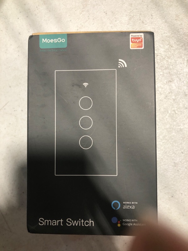 Photo 1 of MoesGo 2nd Generation WiFi RF433 Smart Touch Wall Single Fire Smart Switch?No Neutral Wire Needed,Compatible with Smart Life/Tuya App, Works with Alexa and Google Home Single Pole 110V White 1 Gang 1 Gang(No neutral required) White