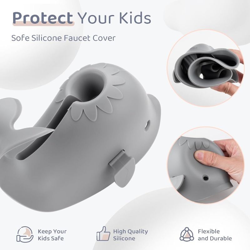 Photo 1 of Bath Spout Cover, Faucet Cover Baby Bathroom Tub Faucet Cover Protector for Kids, Bathtub Spout Cover for Baby Toddlers Protection Accessories Baby Safety Protection Baby Universal Bath Silicone Toys Grey