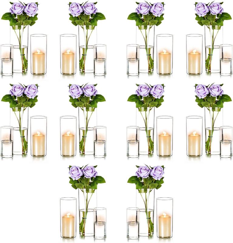 Photo 1 of 
Hurricane Glass Candle Holder Vase: Set of 30 Clear Cylinder Vases for Centerpieces Flowers, Pillar Candles, Floating Votive Wedding Table Centerpiece Home Decor 6''/7.8''/10'' High
