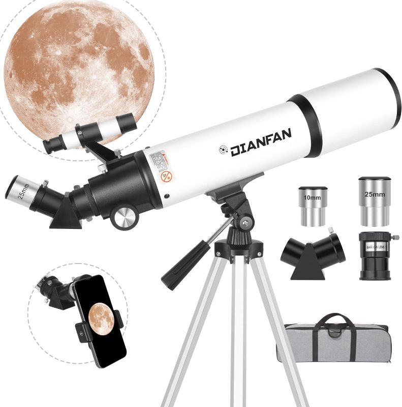 Photo 1 of Dianfan Telescope,80mm Aperture 600mm Telescopes for Adults Astronomy,Fully Mult-Coated High Powered Refracting Telescope for Kids Beginners,Professional Telescopes with Tripod,Phone Adapter and Bag Telescope 80600