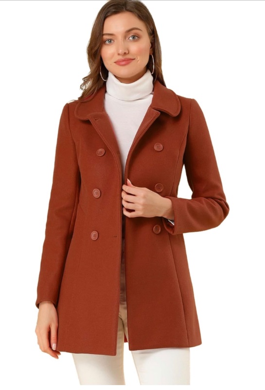 Photo 1 of Allegra K Women's Peter Pan Collar Double Breasted Winter Long Trench Pea Coat