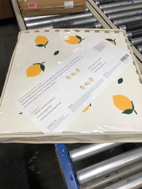 Photo 1 of CHILDLIKE BEHAVIOR XL Baby Play Mats, 72”x48” Puzzle with 9 Foam Tiles, Crawling Mat with Interlocking Tiles, 24”x24” Puzzle Mat Pieces, Neutral Playmat for Toddlers & Infants Play Pen - Lemons 72x48 Inch Lemons