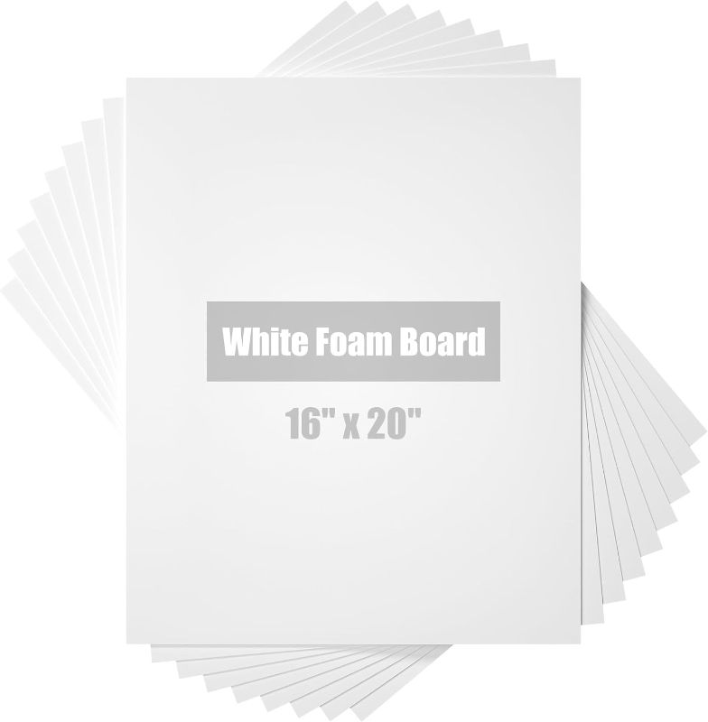 Photo 1 of  Foam Board 16"x20"x3/16", White Foam Board with Hard Paper Outer, Foam Core Baking Board for Project, Acid Free Sign Board Poster Board for School Project & Art Works, Presentation & Display