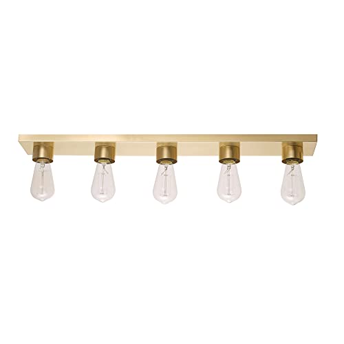 Photo 1 of Globe Electric 52087 5-Light Vanity Light, Matte Brass, Makeup Lighting, Beauty Room Accessories, Bathroom Lights Over Mirror, Makeup Mirror Lights, D