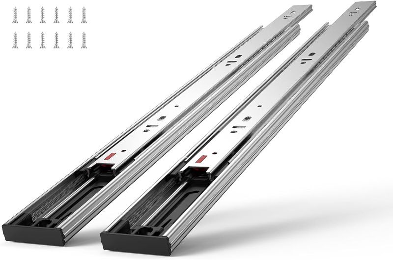 Photo 1 of  24 Inch Drawer Slides Side Mount Rails, Heavy Duty Full Extension Steel Track, Soft-Close Noiseless Guide Glides Cabinet Kitchen Runners with Ball Bearing, 100 Lbs Load Capacity