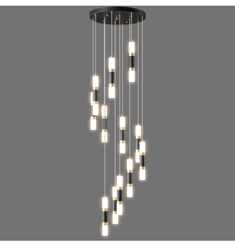 Photo 1 of 12-Light Modern Kitchen Island Black Gold Ceiling Pendant Light Dimmable LED 72W Staircase Large Chandelier Lobby Living Room Bedroom Foyer High Ceiling Chandelier