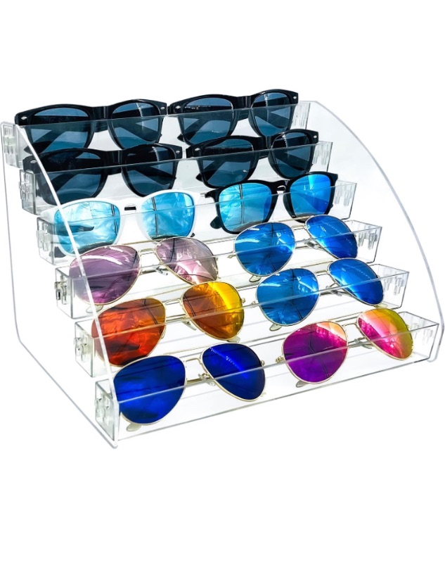 Photo 1 of 12 Piece Plastic Sunglasses Organizer Clear Eyeglasses Display Case 6 Tier Eyewear Storage Tray Box For Glasses Tabletop Holder Stand