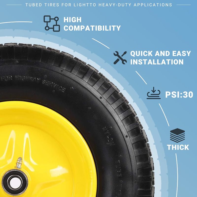 Photo 1 of () 4.80/4.00-8" Tire and Wheel, 16" Pneumatic Tire Wheels with 5/8" Bearings (Extra 3/4" Bearings) and 3" Centered Hub, for Wheelbarrow, Hand Truck, Garden Carts, Yard Wagon Dump Cart
