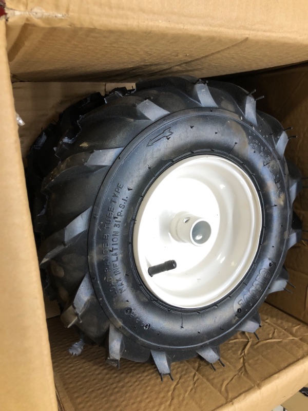 Photo 3 of GICOOL 13x5.00-6" Tiller Tire and Wheel, 1" Axle Size, 3-1/8" Centered Hub, 13x5-6 Super Lug Tractor & Trencher Tire Replacement