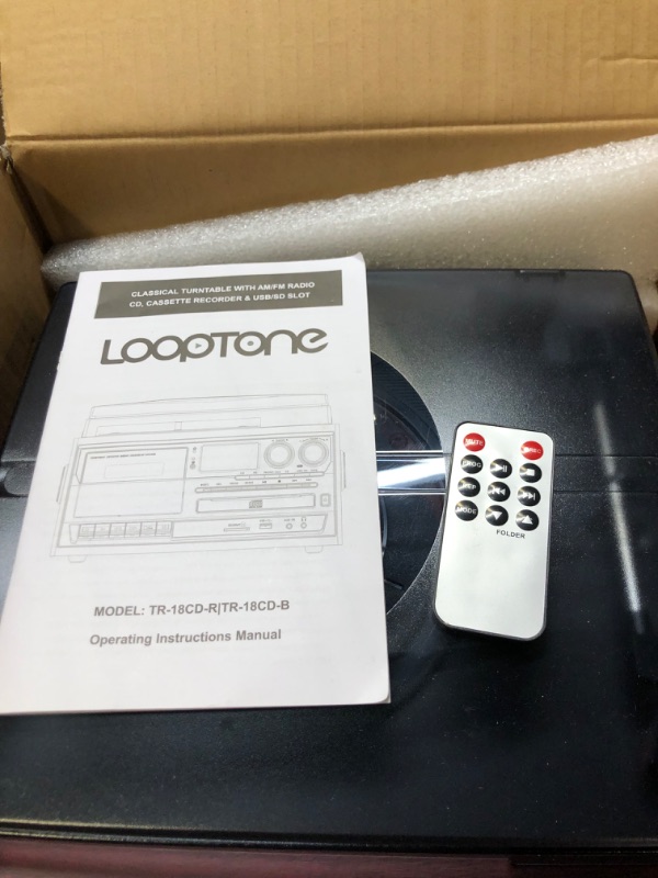 Photo 4 of LoopTone Vinyl Record Player 9 in 1 3 Speed Bluetooth Vintage Turntable CD Cassette Player AM/FM Radio USB Recorder Aux-in RCA Line-Out