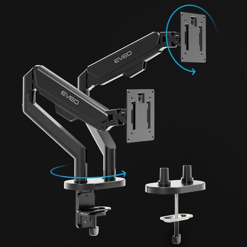 Photo 4 of EVEO Premium Dual Monitor Stand 14-32”,Dual Monitor Mount VESA Bracket, Adjustable Height Gas Spring Monitor Stand for Desk Screen - Full Motion Dual Monitor Arm-Computer Monitor Stand for 2 Monitors Black