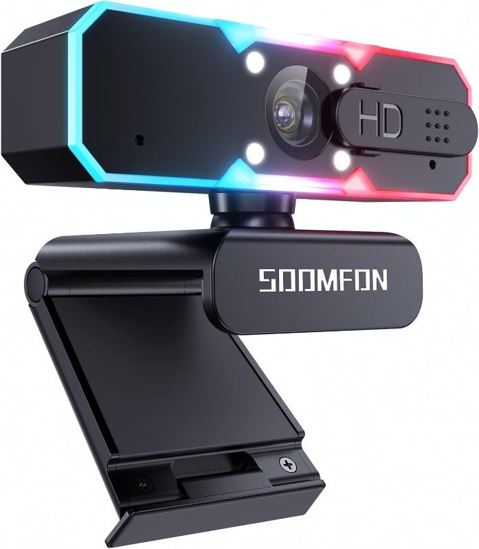 Photo 1 of SOOMFON Gaming Webcam, 1080P 60FPS USB Streaming Web Camera with Adjustable Light, AutoFocus, Privacy Cover, Dual Noise-Cancelling Mics for Live Streaming, Video Conferencing, Teaching and More
