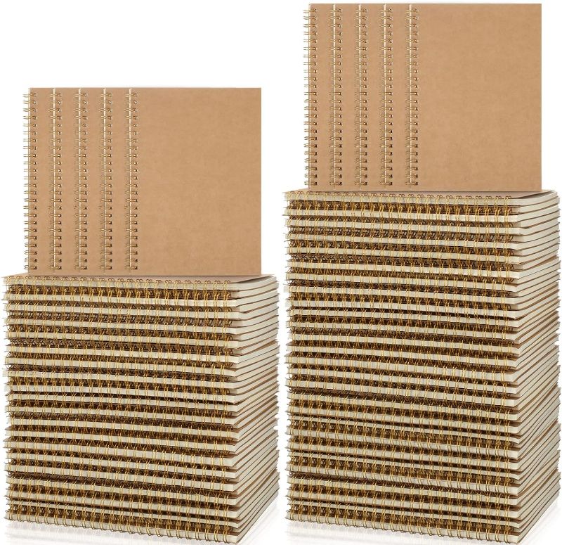 Photo 1 of Outus 50 Pcs Spiral Notebook A5 Kraft Spiral Bound Notebooks Hardcover Wide Ruled Paper Wire Bound Spiral Journals Spiral Notepads Pack for Memo Diary Planner School Travel Office Supplies
