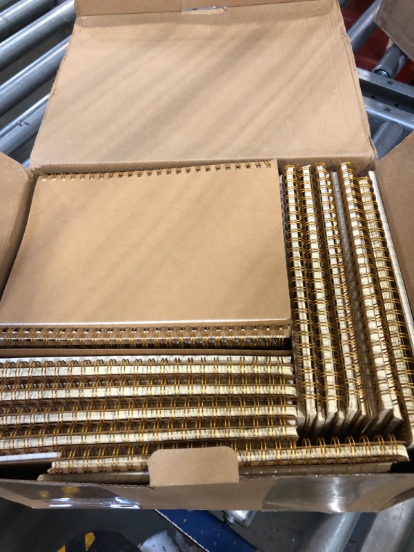 Photo 1 of Outus 50 Pcs Spiral Notebook A5 Kraft Spiral Bound Notebooks Hardcover Wide Ruled Paper Wire Bound Spiral Journals Spiral Notepads Pack for Memo Diary Planner School Travel Office Supplies
