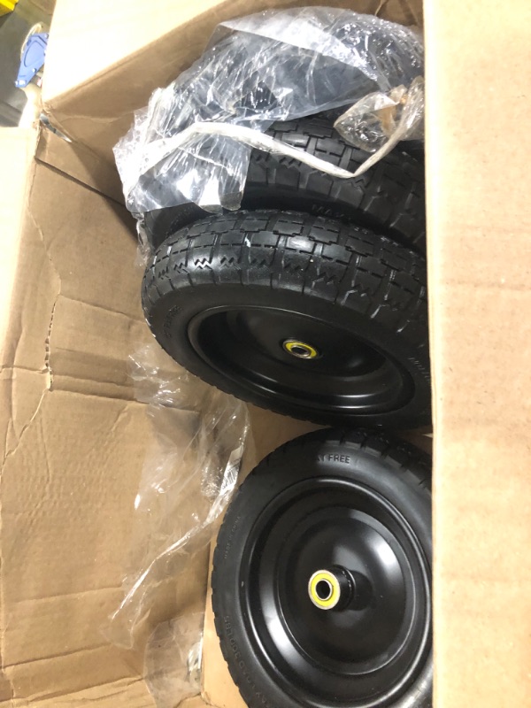 Photo 1 of 13" Flat Free Solid Tire and Wheel for Gorilla Carts Replacement Wheels,Wheelbarrow,Garden Cart,Trolleys,Hand Trucks and Yard Trailers(5/8" Bearings,Offset Hub 2.1") (4-Pack)