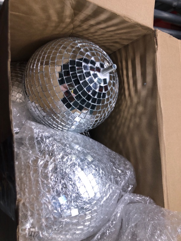 Photo 3 of 8 Pcs Large Disco Ball Set Silver Mirror Disco Balls Reflective Ball with Hanging Ring Party Hanging Ornament Decoration for Stage Club Ballroom Dance Hall Wedding Prom Props Supplies, 8'' 6'' 4'' 8'', 6'', 4''