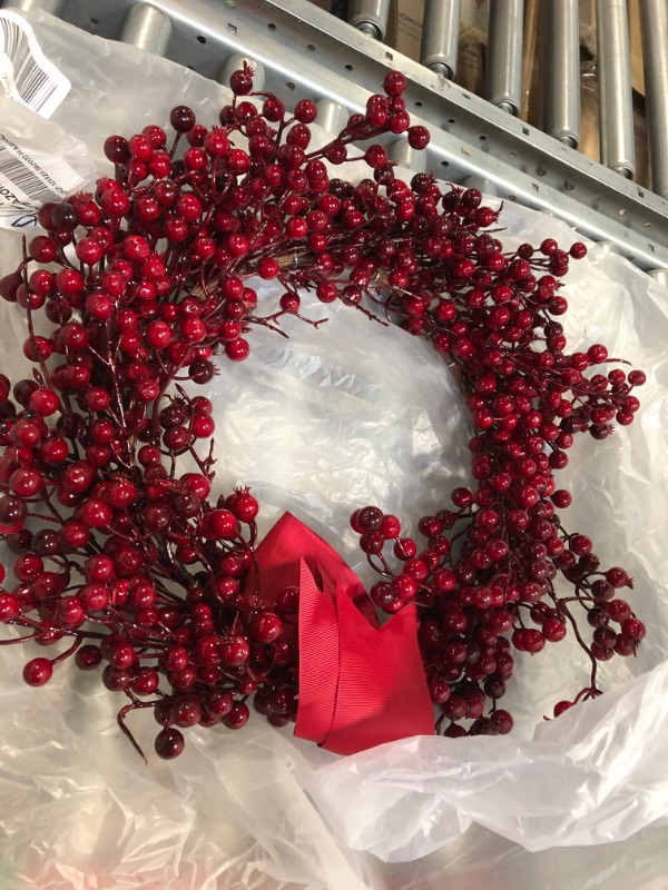 Photo 3 of 22" Red Berry Wreath, Christmas Red Berries, Valentines Day Decor, 2024 Holiday Look, Perfect for Single Doors and Double Door