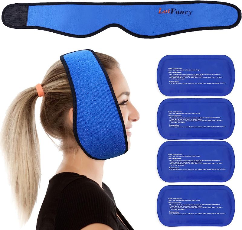 Photo 1 of 
LotFancy Face Ice Pack Wrap for TMJ, Wisdom Teeth, with 4 Reusable Hot Cold Therapy Gel Packs, Pain Relief for Chin, Head, Oral and Facial Surgery, Dental Implants, Blue