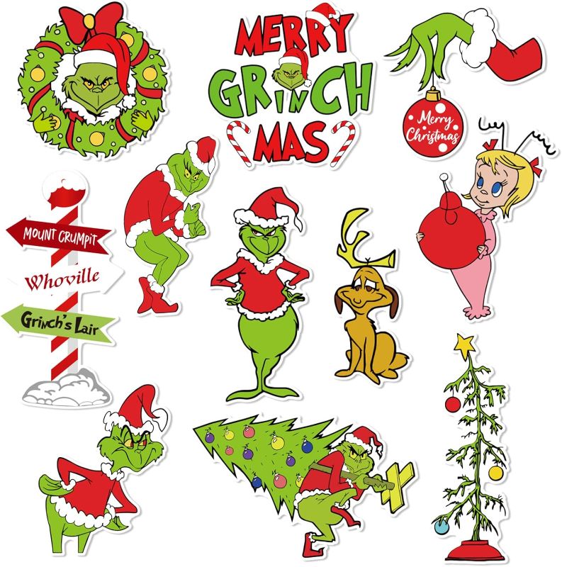 Photo 1 of Whaline 11Pcs Christmas Decoration Merry Christmas Refrigerator Green Xmas Decorative Fridge Stickers Garage for Indoor Outdoor Fridge Car Metal Door Decoration