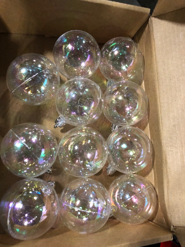 Photo 3 of 12Pcs Christmas Iridescent Ornaments Balls, 2Inch Plastic Clear Ornaments Clear Bulbs Ornaments for Crafts, Plastic Clear Ornament Balls for Christmas Tree Decorations Wedding Birthday Party Decor