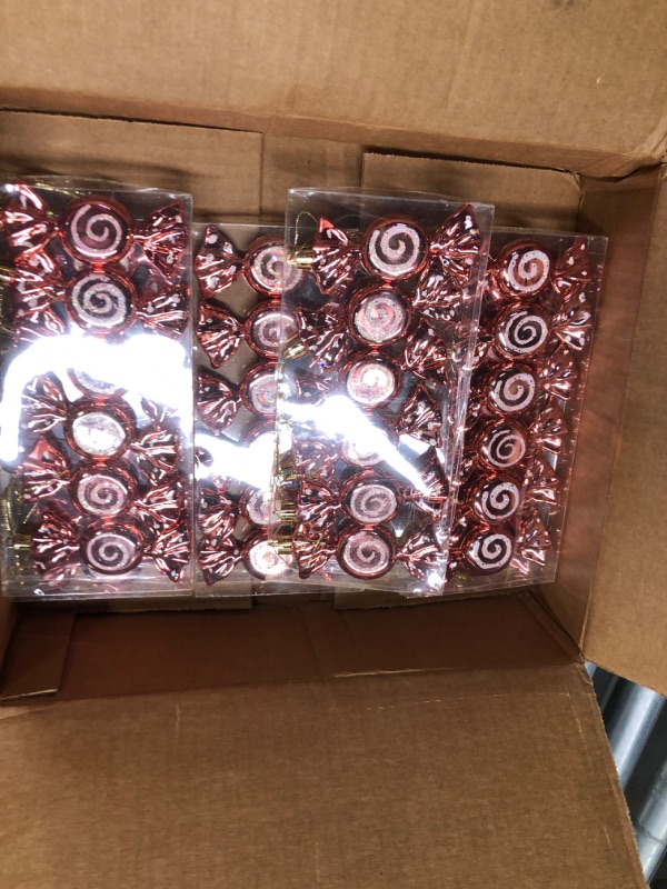 Photo 3 of 36 Pcs Christmas Candy Ornaments Candy Cane Christmas Tree Glitter Hanging Ornaments Plastic Peppermint Candy Swirl Decorations for Christmas Tree Home Party Favor Supplies (Rose Gold)
