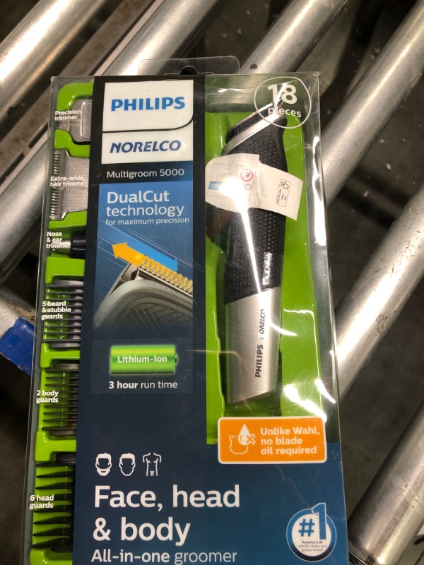 Photo 2 of Philips Norelco Multigroomer All-in-One Trimmer Series 5000, 18 Piece Mens Grooming Kit, for Beard Face, Hair, Body Hair Trimmer for Men, No Blade Oil Needed, MG5750/49 Old Version