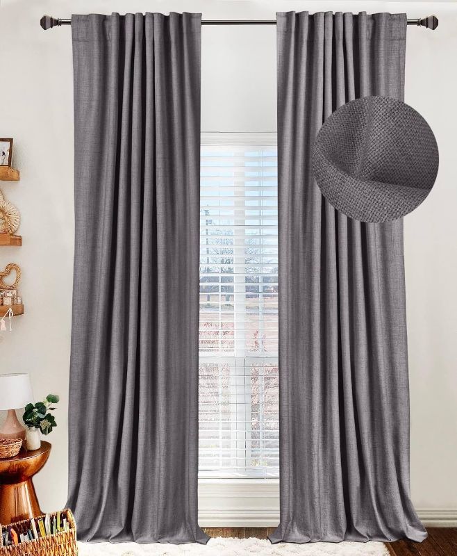 Photo 1 of 100% Blackout Shield Linen Blackout Curtains for Bedroom 108 Inches Long,Back Tab/Rod Pocket Living Room Drapes,Thermal Insulated Textured Blackout Curtains 2 Panels Set,50" W x 108" L,Darkgray Darkgray 50''W x 108''L