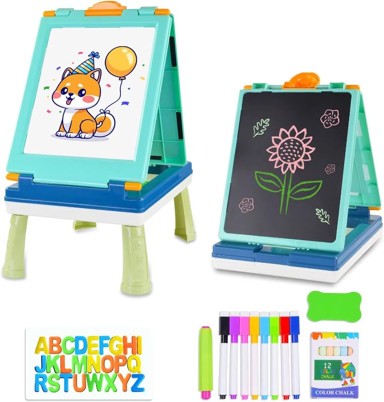 Photo 1 of AyeKu Easel for Kids,Tabletop Easel for Toddler, Educational Toys Gifts for 3 4 5 6 7 Year Old Boys Girls -Comes with Chalkboard, Magnetic Whiteboard Letters and More (Green)
