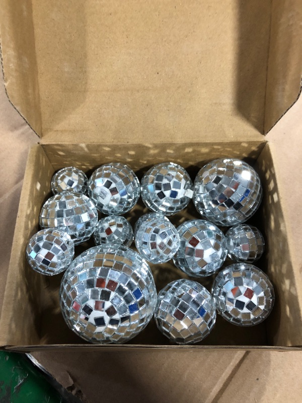 Photo 3 of 14 PCS 1.18inch 1.57inch 1.97inch 2.36inch Disco Ball Cake Decoration Ornaments Reflective Mirror Ball Cake Decoration 70s Disco Themed Party Christmas Tree Decoration