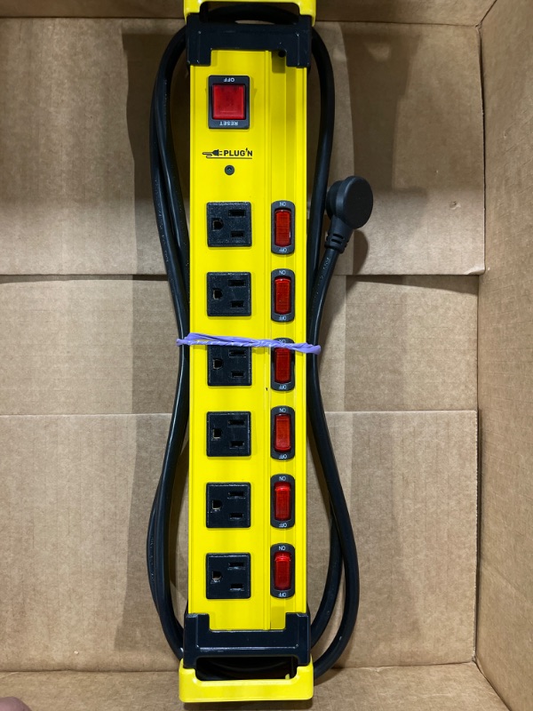 Photo 2 of CRST 6-Outlet Heavy Duty Metal Power Strip with Individual Switches and Flat Plug, 15AMP/1875W Surge Protector (1200 Joules), 6-Feet 14AWG Cord with Hook and Loop Fastener
