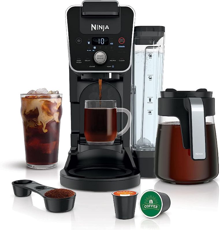 Photo 1 of ***broken water container***Ninja CFP201 DualBrew System 12-Cup Coffee Maker, Single-Serve for Grounds & K-Cup Pod Compatible, 3 Brew Styles, 60-oz. Water Reservoir & Carafe, Black
