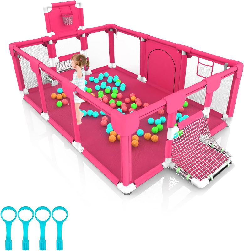 Photo 1 of Bouncats Baby playpen, Playpen for Babies, Kids Baby Ball Pitwith 40PCS Pit Balls, Indoor & Outdoor Playpen for Babies and Toddlers, Infant Safety Gates with Breath
