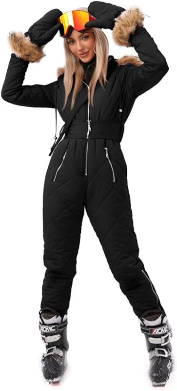 Photo 1 of **JUMPSUIT ONLY//NO GLOVES OR GOGGLES** Aoysky Women Winter Onesies Ski Jumpsuit Outdoor Sports Snowsuit Fur Collar Coat Jumpsuit with Hoodies Ski Jackets and Pants
