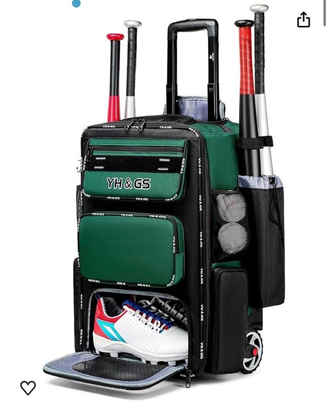Photo 1 of 
Rolling Baseball Bag,Wheeled Softball Bag with Fence Hook for TBall Bat & Equipment,Lightweight Baseball Bat Bag with Shoe Compartment