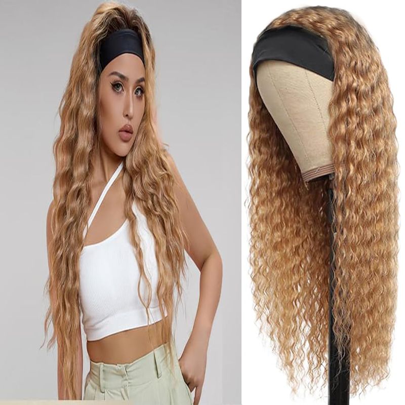 Photo 1 of #27 Deep Wave Headband Wig Human hair wigs for women no lace wig 16 inch
