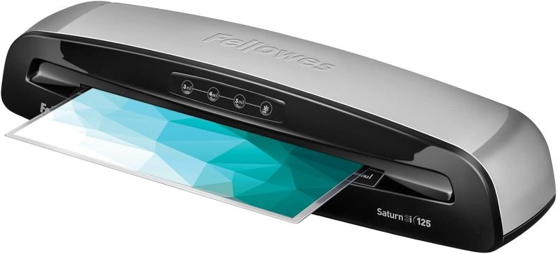 Photo 1 of Fellowes Saturn 3i 125 Thermal Laminator Machine for Home or Office with Pouch Starter Kit, 12.5 inch, Fast Warm-Up, Jam-Free Design (5736601)
*damaged box*