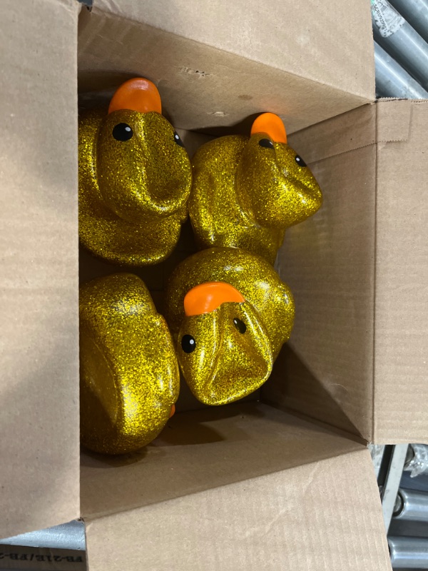 Photo 2 of 4 Pcs 7 Inch Giant Glitter Rubber Ducks Big Glitter Rubber Ducky Gold Duck Bath Toy with Squeaky Sound Stress Relief Stocking Stuffer for Party Favor Gift Birthday Shower