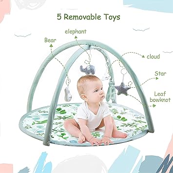 Photo 1 of Baby Gym Infant Play Mat for Newborn Toddler Activity Gym with 5 Toys, 1 Tummy Time Pillow and Thicker Mat Washable Floral