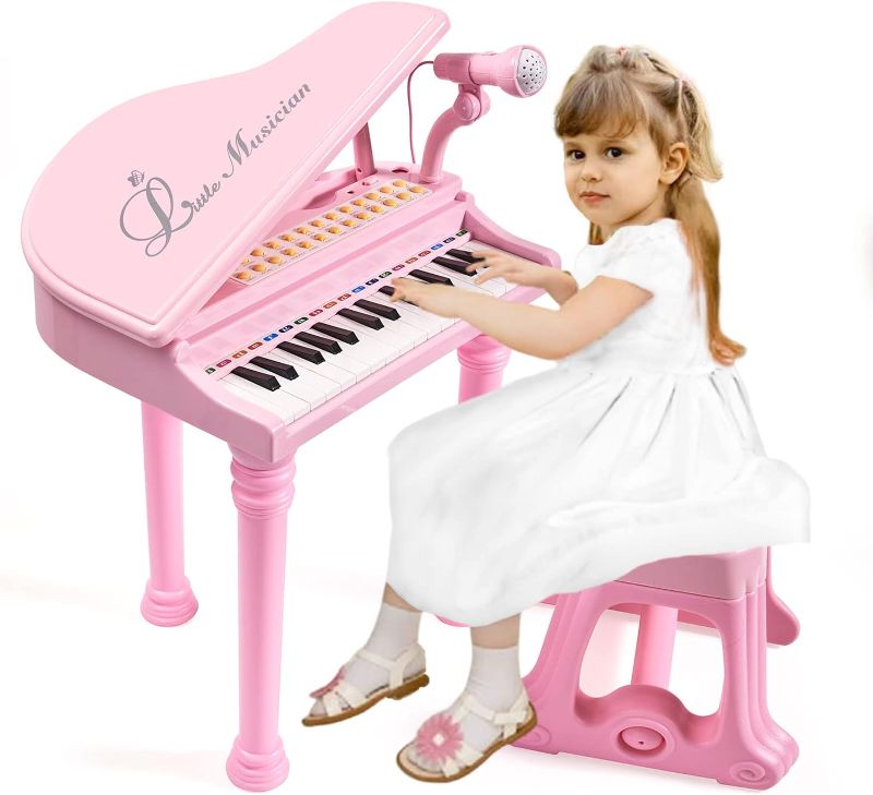 Photo 1 of 31 Keys Piano Keyboard Toy for Kids, Birthday Gift for 1 2 Year Old Girls?Pink Musical Piano Toy for Toddlers with Microphone and Stool