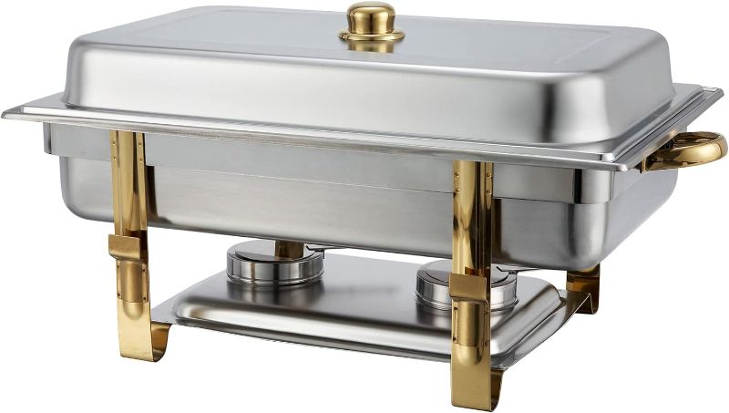 Photo 1 of 4 Pack Full Size Stainless Steel Chafing Dishes 8 Quart Chafing Dish Buffet Set Silver Rectangular Catering Chafer Warmer with Food Tray Lid and Fuel Holder for Buffet Banquet Party Catering Supplies