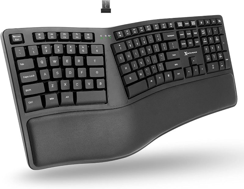 Photo 1 of X9 Wireless Ergonomic Keyboard with Wrist Rest - Type Naturally and Comfortably Longer - Full Size Rechargeable 2.4G Ergonomic Keyboard Wireless - 110 Key Split Ergo Computer Keyboard for PC | Chrome