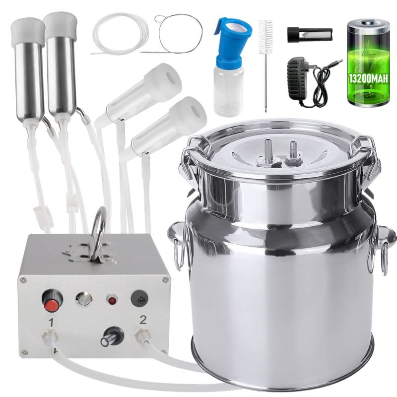 Photo 1 of 14L cow/goat two-in-one milking machine,portable pulsating vacuum pump,food grade 304 stainless steel milk bucket,bucket lid with check valve,stop when milk is full