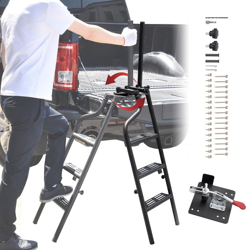 Photo 1 of 45" Foldable Pickup Truck Tailgate Ladder with Grab Handle, Heavy Duty Universal Folding Tailgate Step Ladder with Handrail for Pickup Truck (F250, RAM 2500 etc.) Accessories