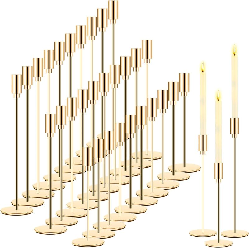 Photo 1 of 30 Pcs Gold Candlestick Holder Bulks Gold Taper Candle Holder Metal Candlestick Stand for Wedding Party Dinning Anniversary Table Centerpiece, Fits 0.75 Inch Thick Candle, 9 x 11 x 13 Inch