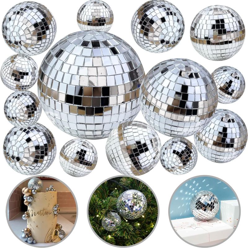 Photo 1 of 14 PCS 0.78inch 1.57inch 1.97inch 3.15inch Disco Ball Cake Decoration Ornaments Reflective Mirror Ball Cake Decoration 70s Disco Themed Party Christmas Tree Decoration