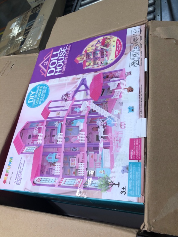 Photo 2 of Doll House, Dollhouse w/ Furniture - Pink / Purple Girl Toys | 4 Stories, 11 Rooms w/ 2 Princesses, Slide, Lights, Gifts for 3 4 5 6 7 8 9 10 Year Old Girls Toys(27.6" x 26.8" x 35.8")