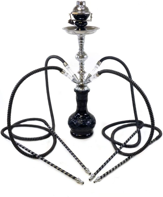 Photo 1 of 4 Hose Hookah Shisha 22" Sheesha Narghile Hookah Set (Black)
