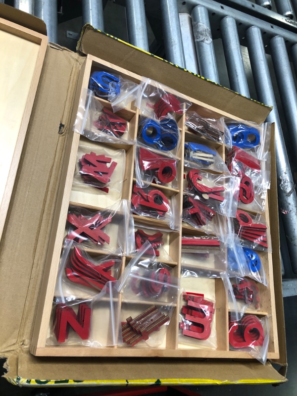 Photo 2 of Elite Montessori Wooden Movable Alphabet with Box Preschool Spelling Learning Materials (Red & Blue, 5mm Thick)